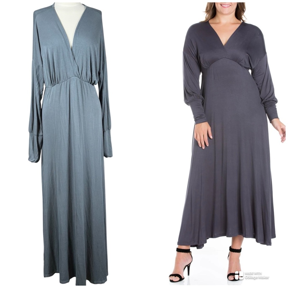 24/7 Comfort Empire Waist Maxi Dress Bishop Sleeves Size 1X